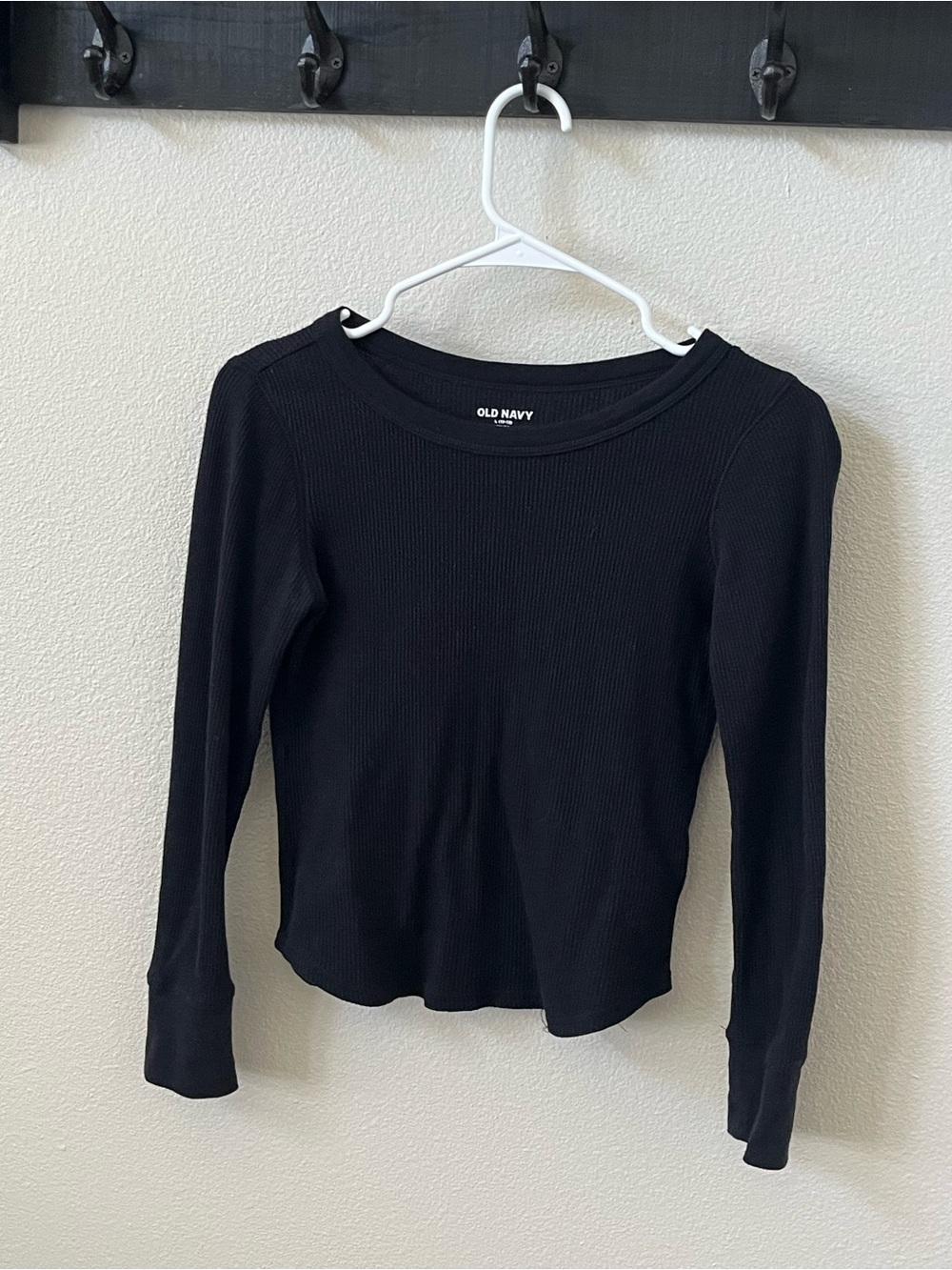 Girls Old Navy Black Waffle Knit Long Sleeve Top
